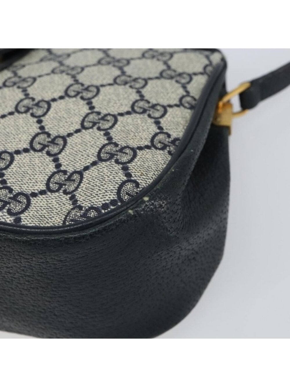 Authentic GUCCI GG Supreme Sherry Line Shoulder Bag PVC Navy Gold - Picture 16 of 16